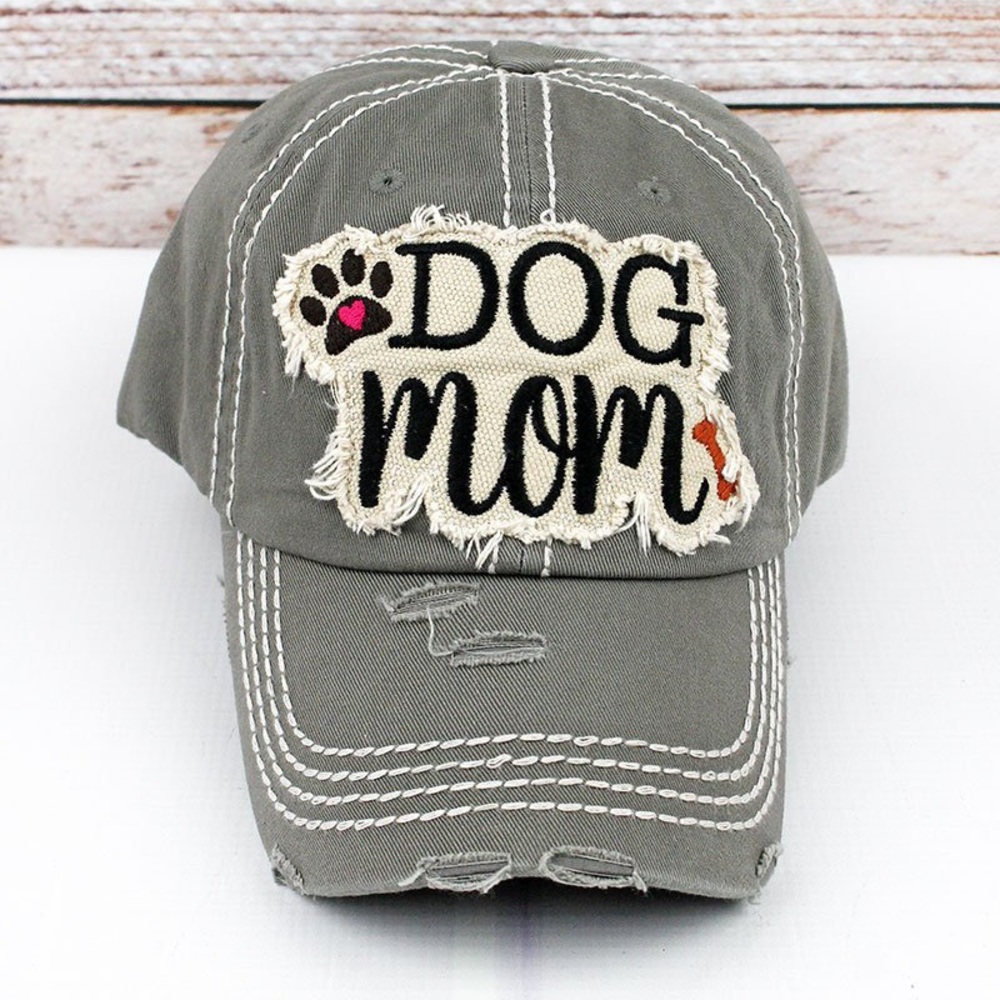 Distressed Steel Grey 'Dog Mom' Cap
